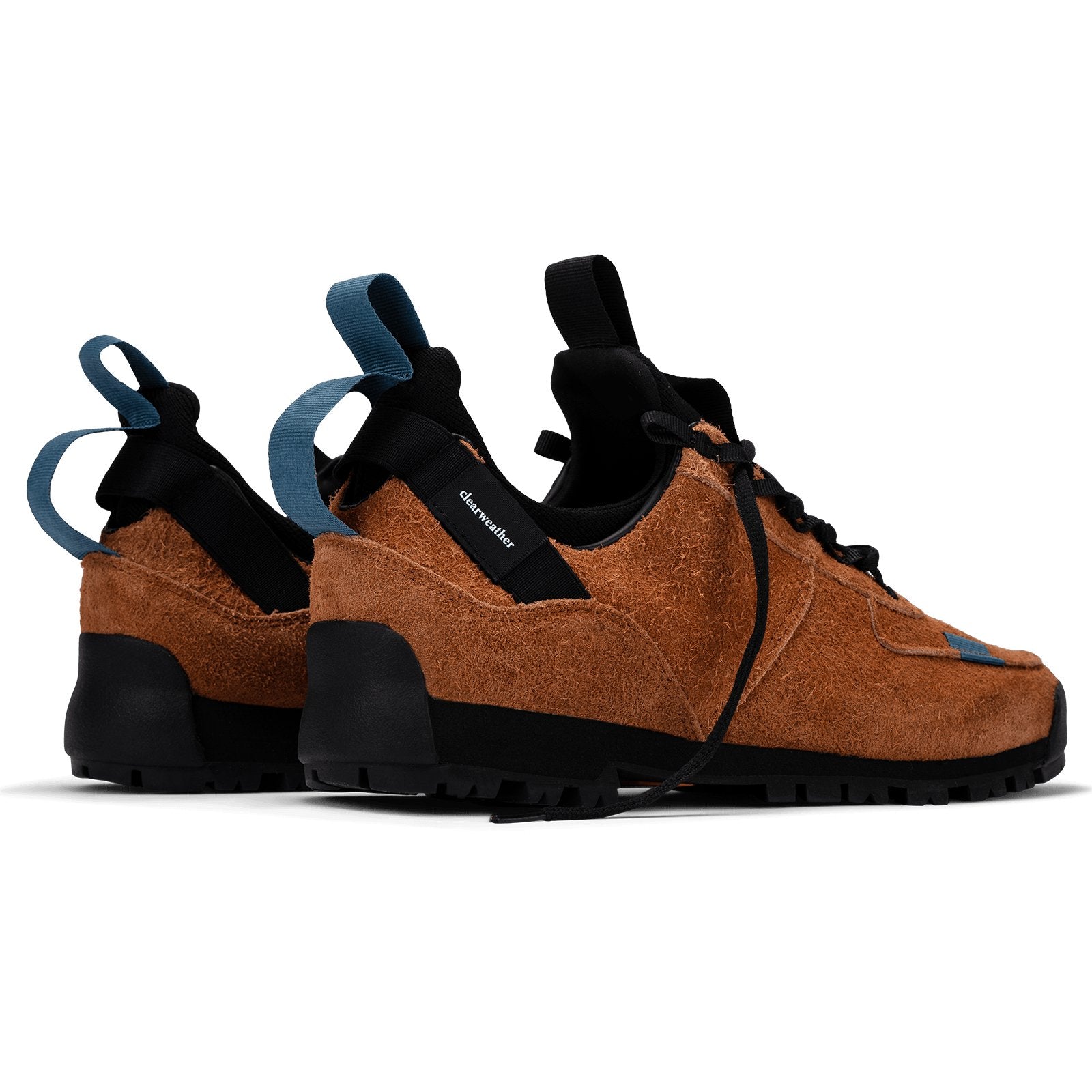 back 3/4 view / Approach / Auburn color features tabaco colored hairy suede upper, gross grain webbing for laces. helastic heel detail, stretch mesh internal bootie, vintrage vibram hiking outsole and eva midsole.