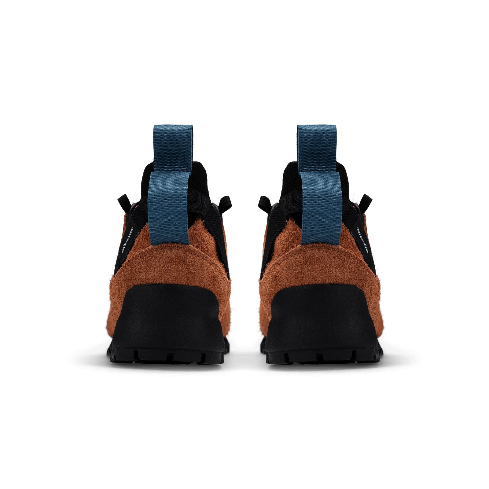 back view / Approach / Auburn color features tabaco colored hairy suede upper, gross grain webbing for laces. helastic heel detail, stretch mesh internal bootie, vintrage vibram hiking outsole and eva midsole.