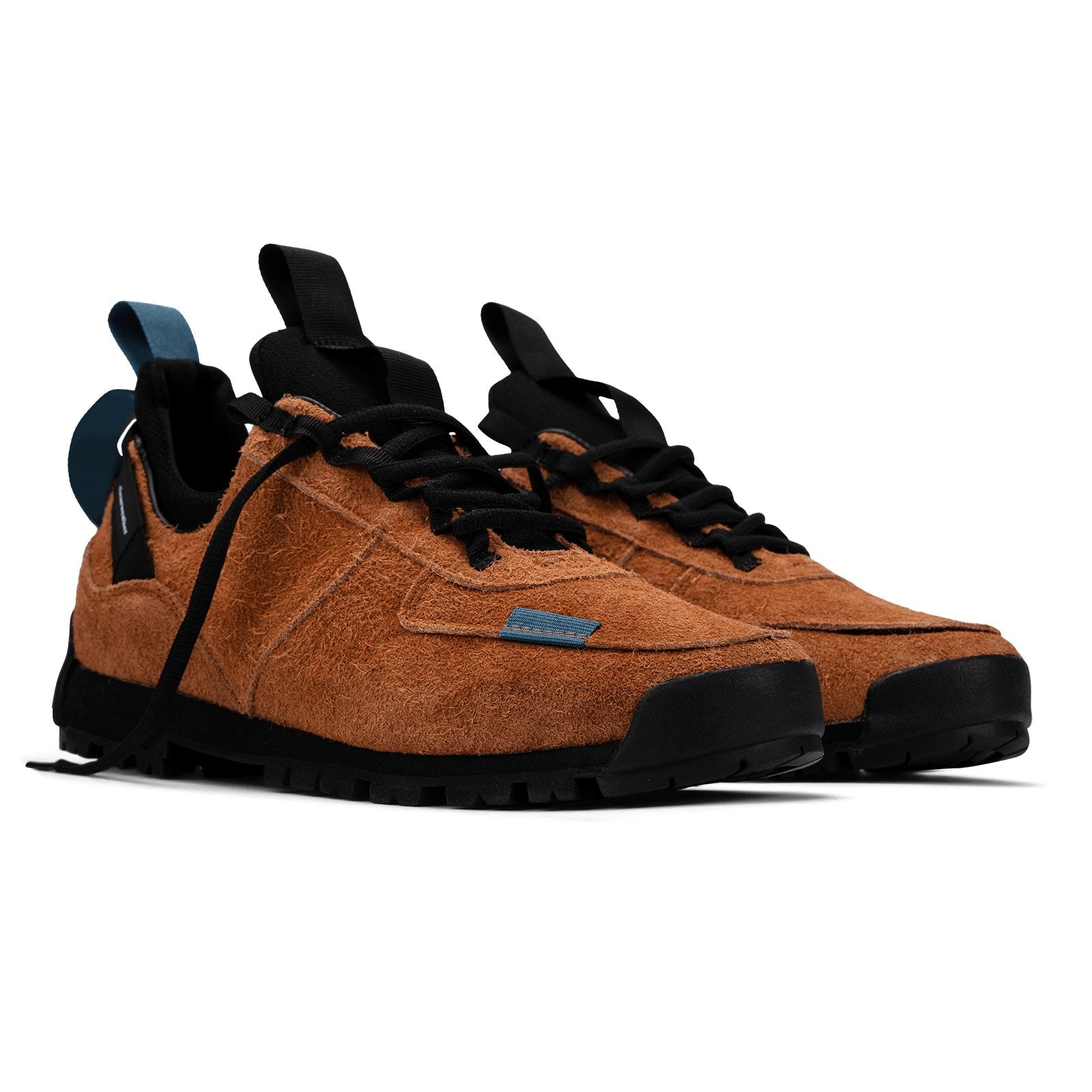 3/4 view / Approach / Auburn color features tabaco colored hairy suede upper, gross grain webbing for laces. helastic heel detail, stretch mesh internal bootie, vintrage vibram hiking outsole and eva midsole.