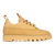 A single tan suede lace-up shoe with a chunky lug sole, shown in a side profile view against a solid white background.