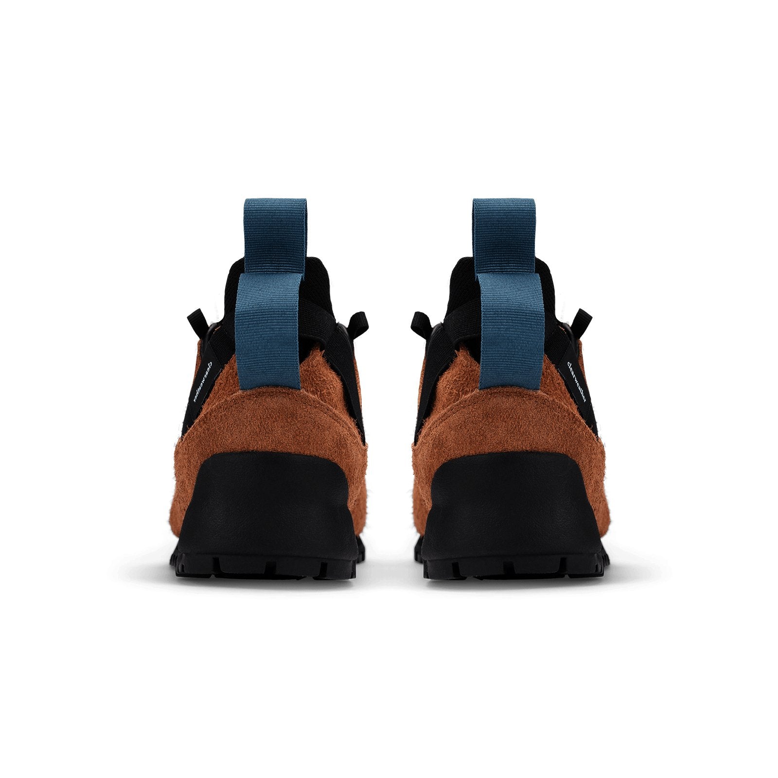 back view  / Approach / Auburn color features tabaco colored hairy suede upper, gross grain webbing for laces. helastic heel detail, stretch mesh internal bootie, vintrage vibram hiking outsole and eva midsole. 