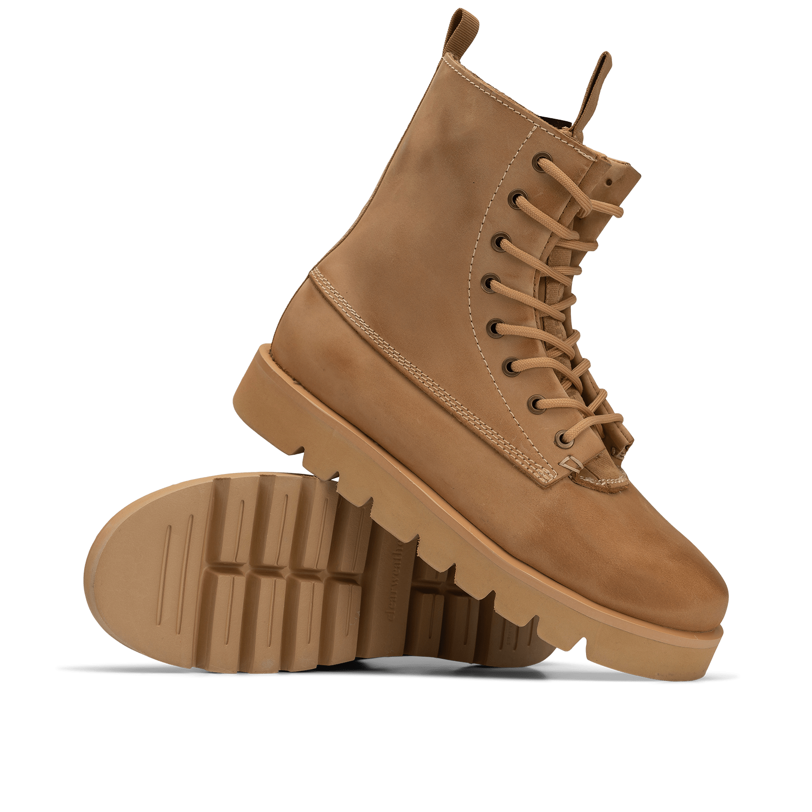 Brown leather boots with a white background