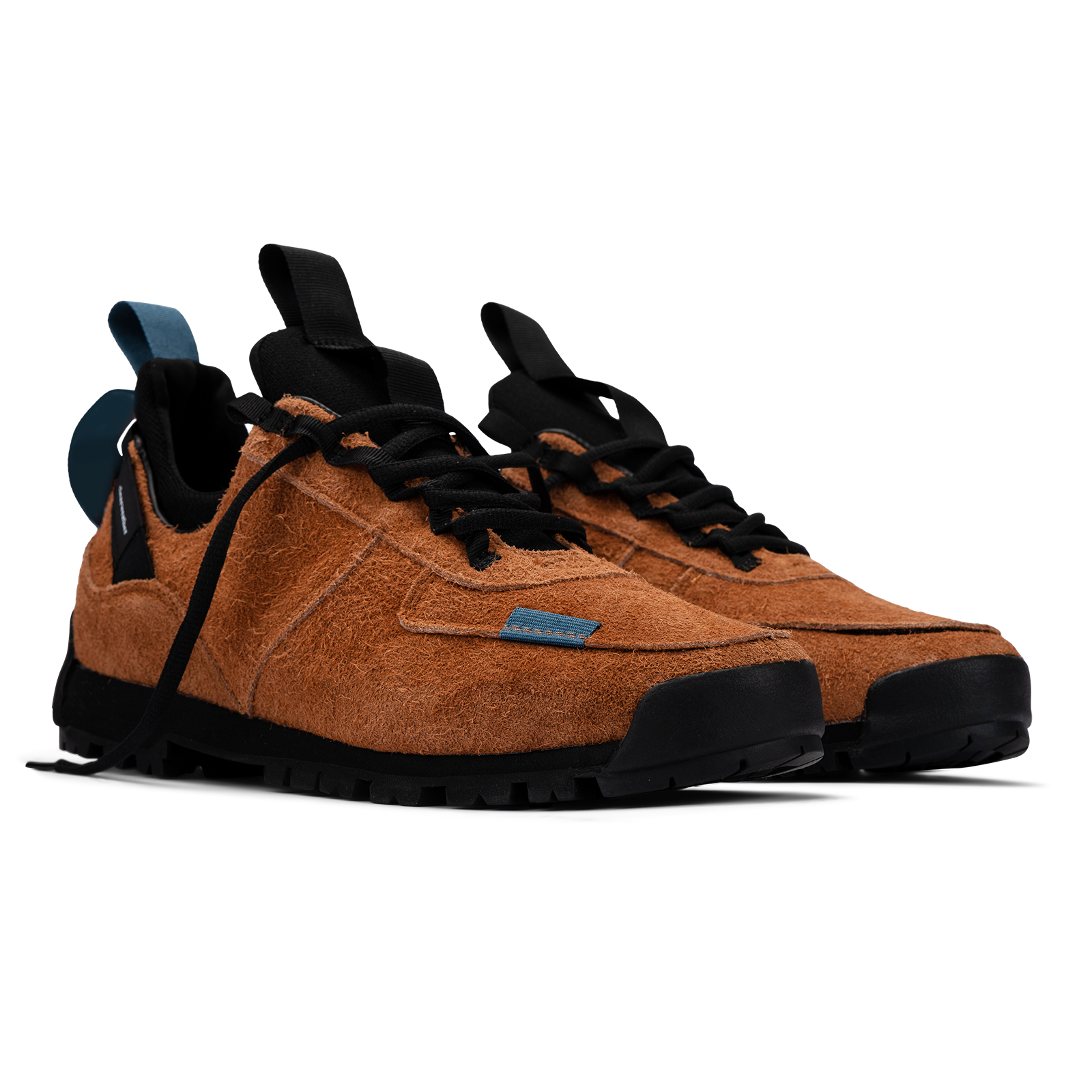 3/4 view / Approach / Auburn color features tabaco colored hairy suede upper, gross grain webbing for laces. helastic heel detail, stretch mesh internal bootie, vintrage vibram hiking outsole and eva midsole. 