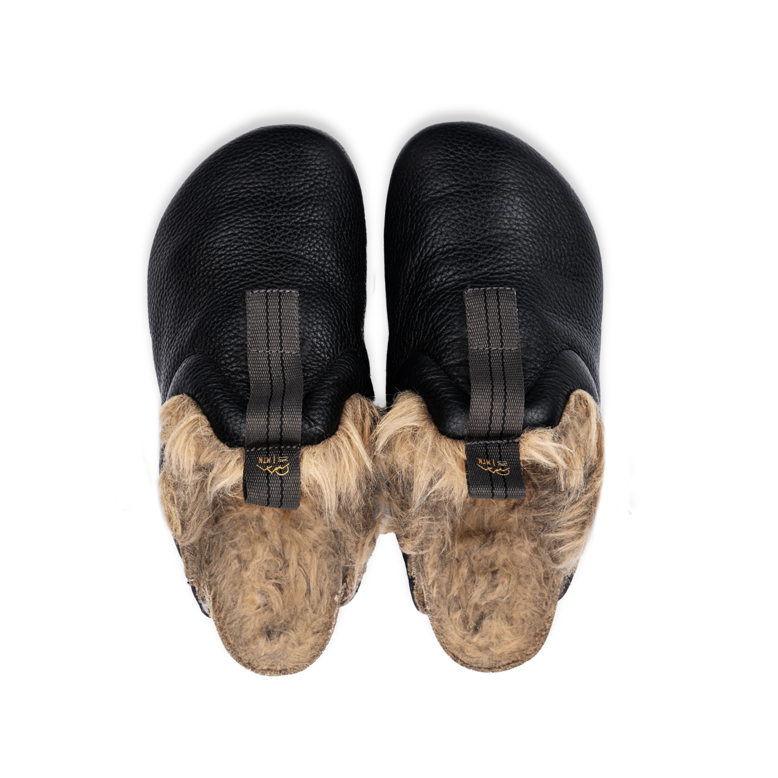 Top view  Bantha Himalya is a Mule with faux fur lining. - Black tumbled leather upper and vibram sheet rubber bottom.