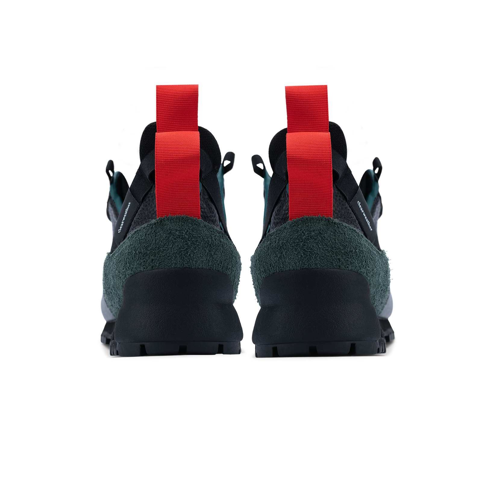 back view Approach / Sage color features Black fullgrain leahter and Green hairy suede upper, gross grain webbing for laces. helastic heel detail, stretch mesh internal bootie, vintrage vibram hiking outsole and eva midsole.